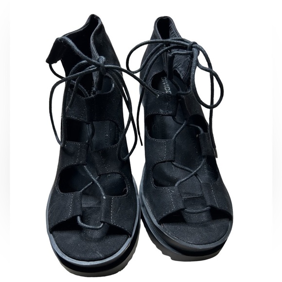 H&M Coachella Boho Black Suede Lace Up Platform Sandals Size 8 - Picture 9 of 13